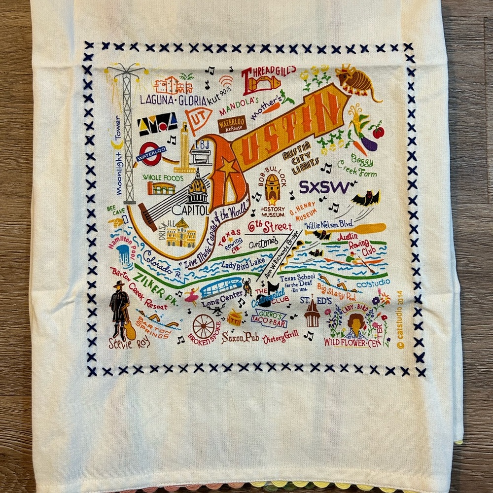 catstudio austin texas cotton kitchen towel new in package